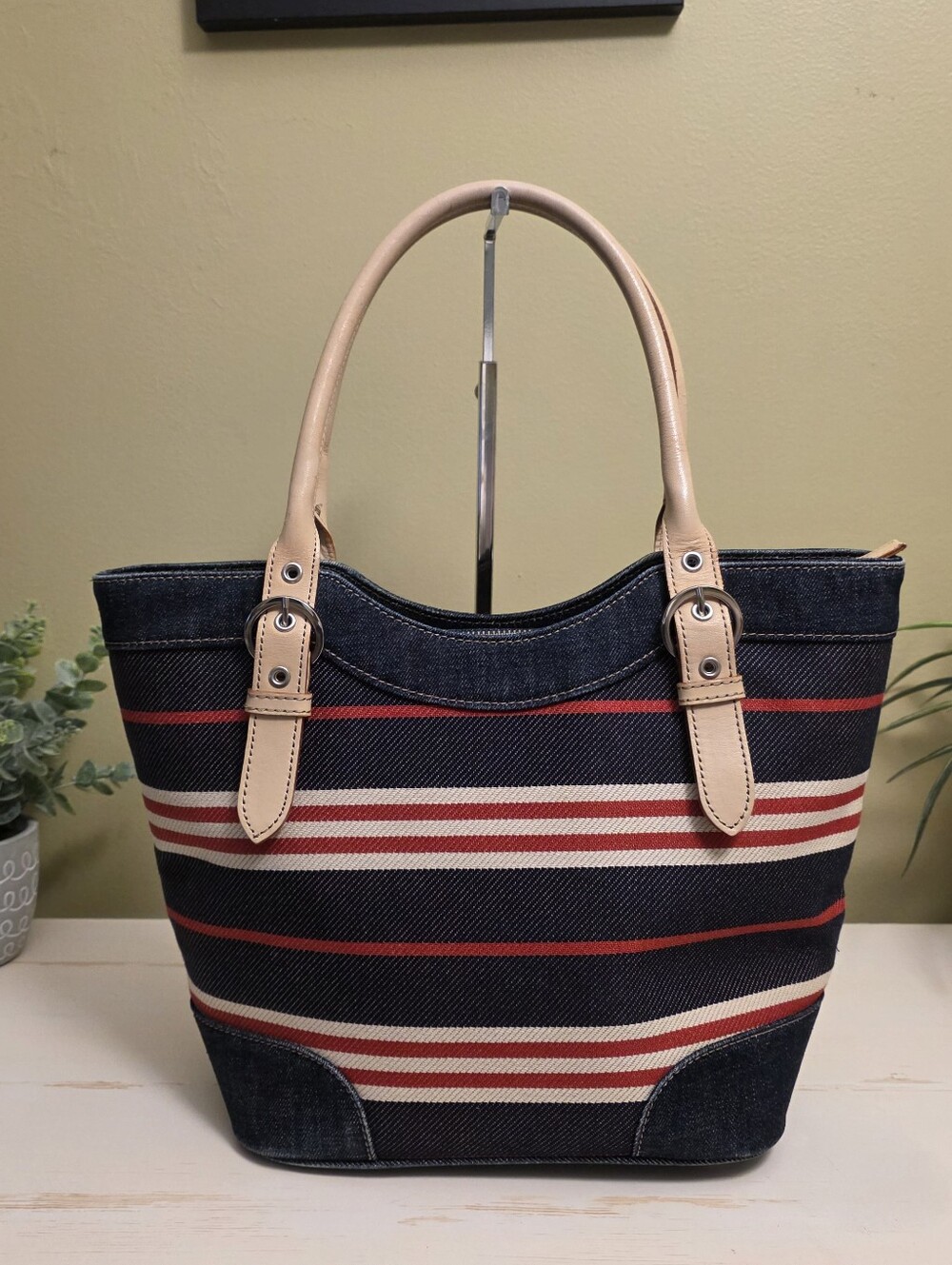 Burberry | Blue Label Striped Denim Tote Bag